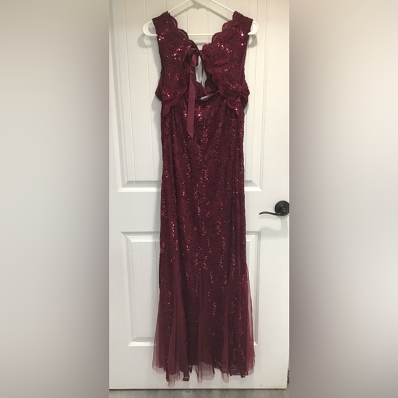 NWT Candalite Women’s Burgundy Maxi Gown XL Lace Sequin Glitter Formal Y2K Fairy - Picture 4 of 5